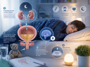 Schéma du mécanisme de l'énurésie nocturne chez l'enfant