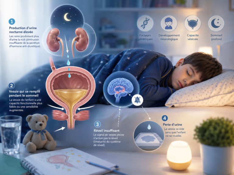 Schéma du mécanisme de l'énurésie nocturne chez l'enfant