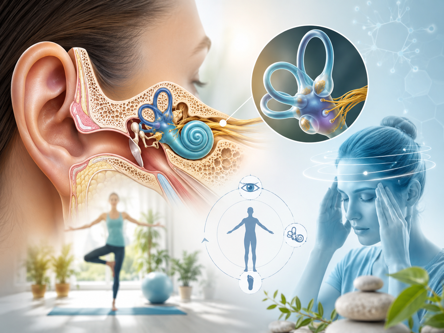 Schéma du système vestibulaire de l'oreille interne à l'origine de l'équilibre et des vertiges