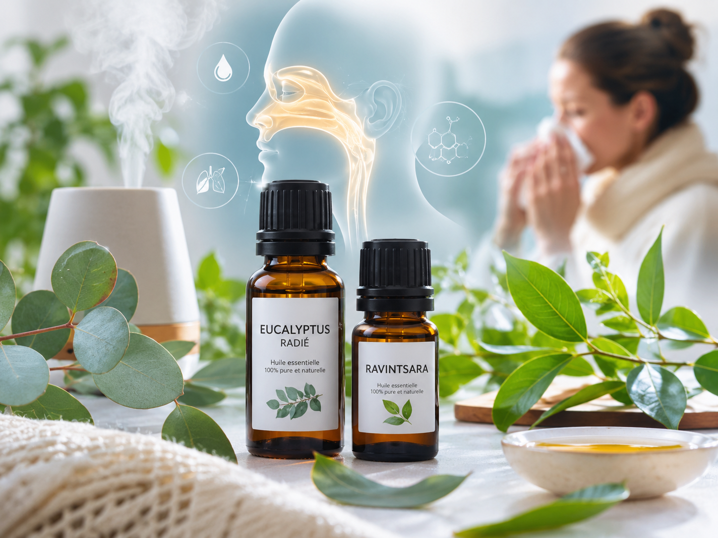 huiles essentielles rhume sinusite flacon eucalyptus ravintsara