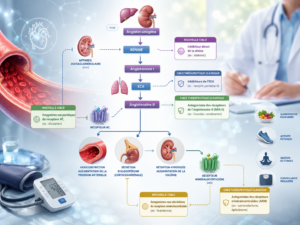 Schéma du système rénine-angiotensine-aldostérone illustrant les nouvelles cibles thérapeutiques de l'hypertension artérielle