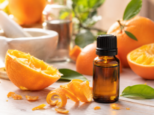 huile essentielle d'orange douce, zestes pressés, flacon ambré