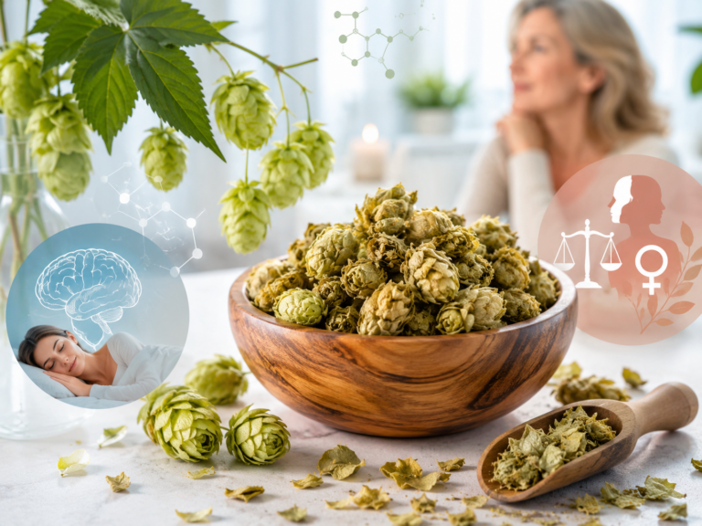 Cônes de houblon (Humulus lupulus) séchés utilisés en phytothérapie pour le sommeil et la ménopause