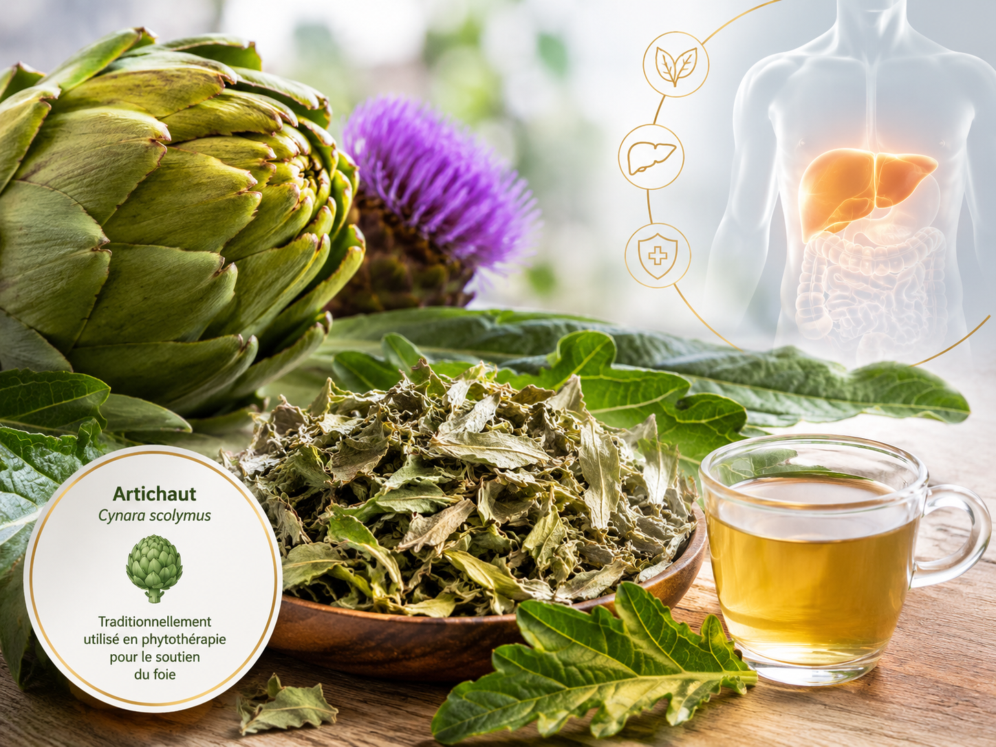 Feuilles dentées d'artichaut (Cynara scolymus) utilisées en phytothérapie pour le foie