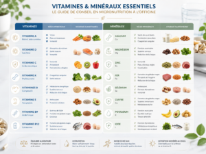 Tableau des vitamines et minéraux essentiels pour le conseil en micronutrition à l'officine