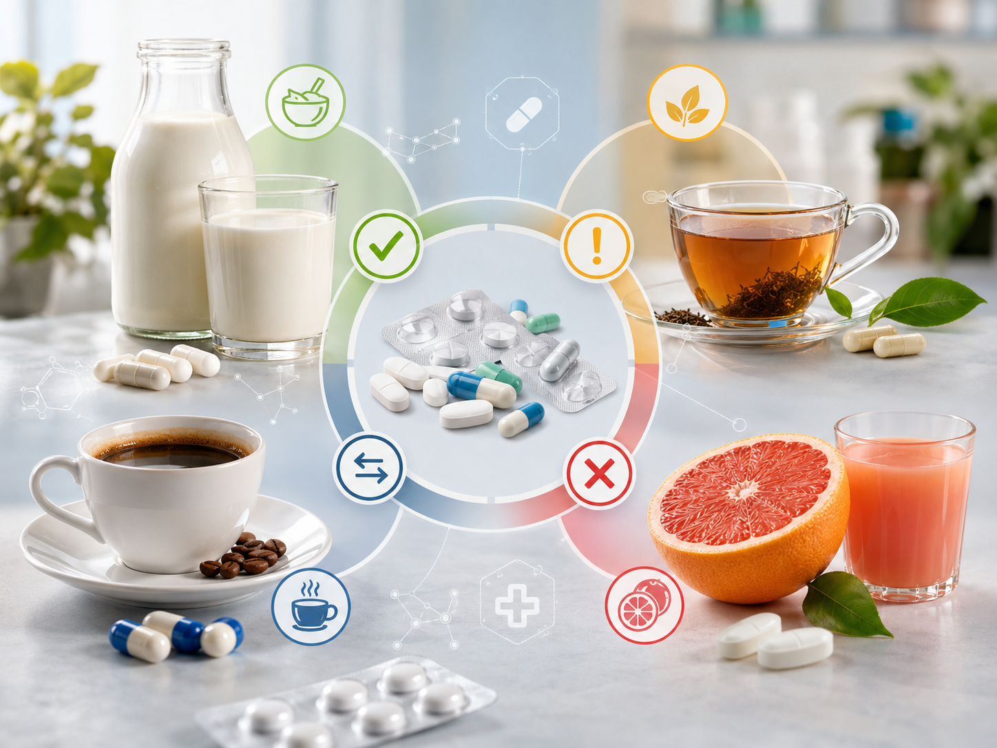 Tableau illustrant les interactions entre médicaments et boissons courantes