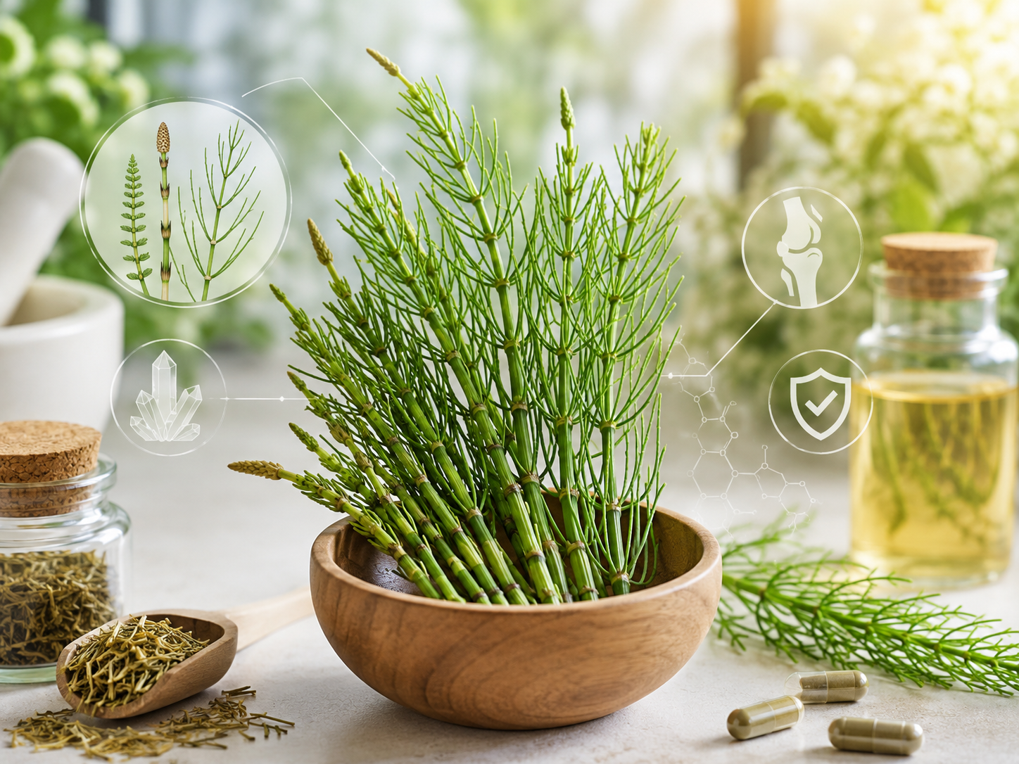 Tige de prêle (Equisetum arvense), plante riche en silicium utilisée en phytothérapie