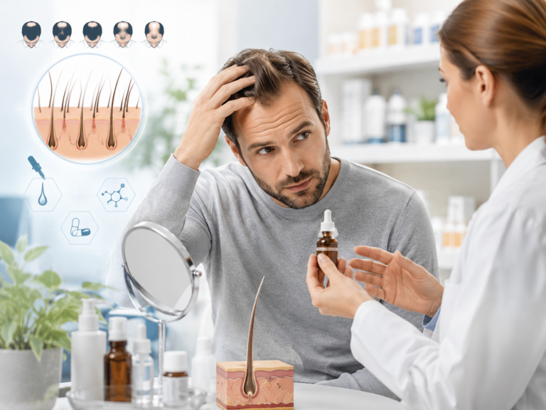 chute de cheveux alopécie androgénétique traitements pharmacien