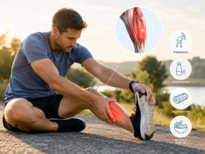 coureur s'étirant après l'effort, illustration douleur musculaire post-exercice