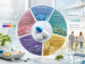 familles antibiotiques spectre activité mécanisme action