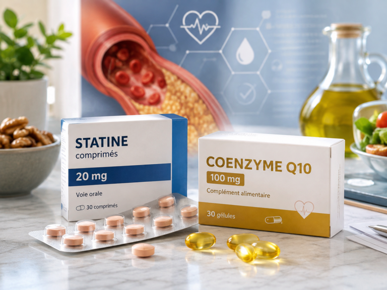 Comprimés de statine et gélules de coenzyme Q10 pour le traitement médicamenteux de l'hypercholestérolémie