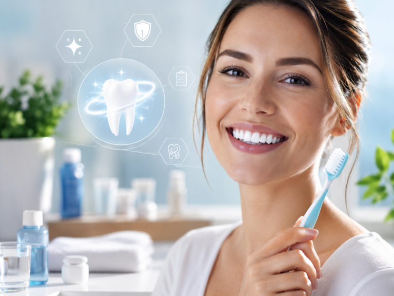 Sourire avec dents blanches et brosse à dents, illustration conseil pharmacien blanchiment dentaire