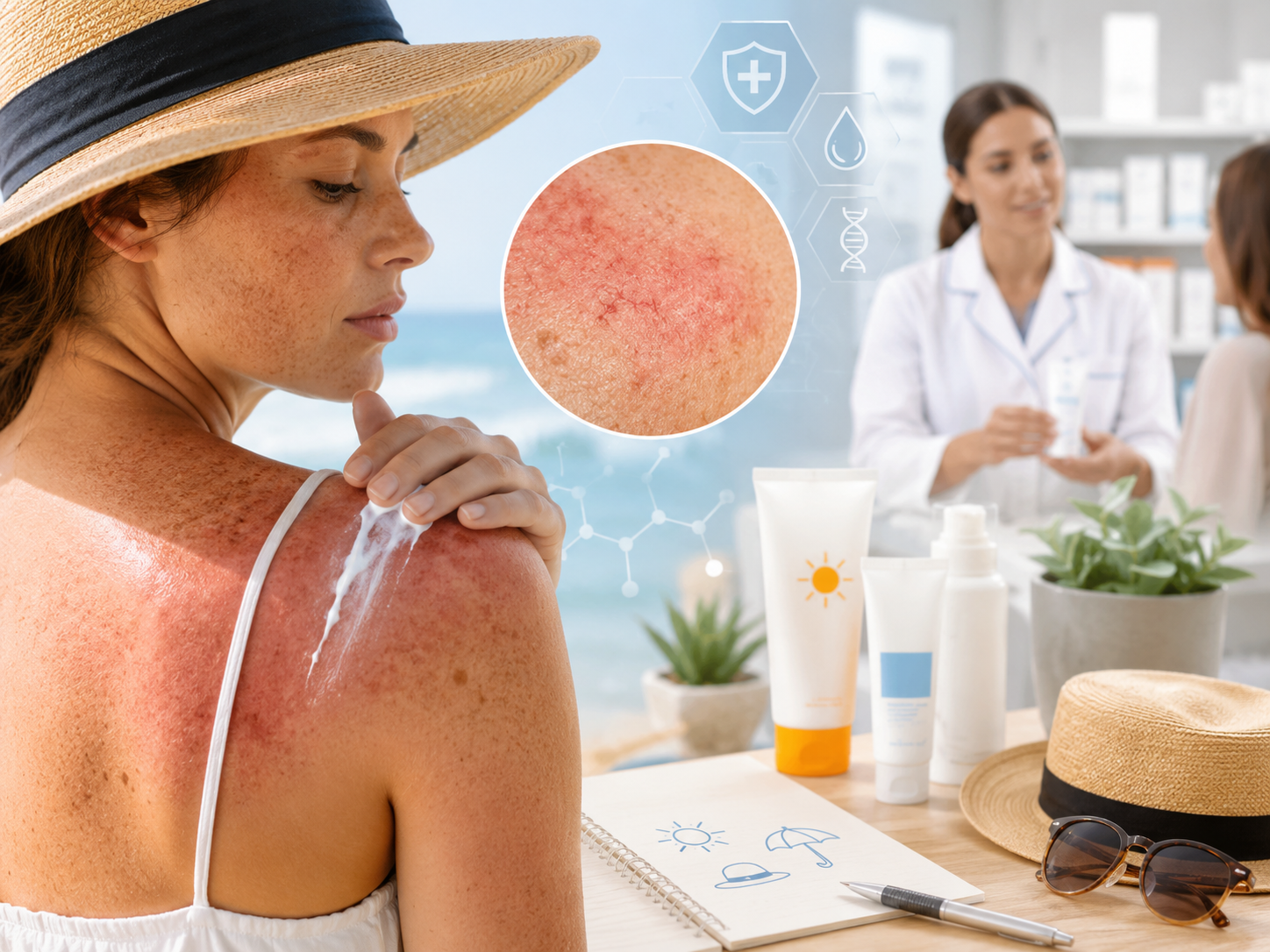 coup de soleil érythème actinique traitement pharmacien conseils