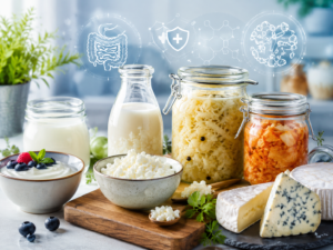 aliments fermentés santé kéfir choucroute yaourt fromages bocaux