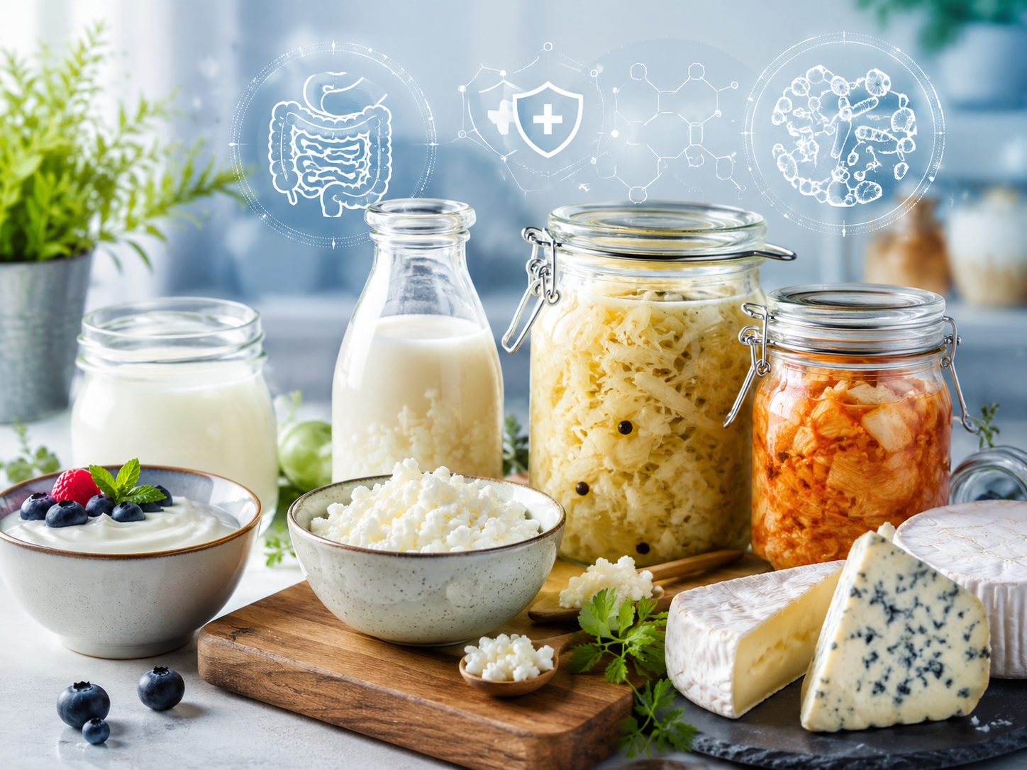 aliments fermentés santé kéfir choucroute yaourt fromages bocaux