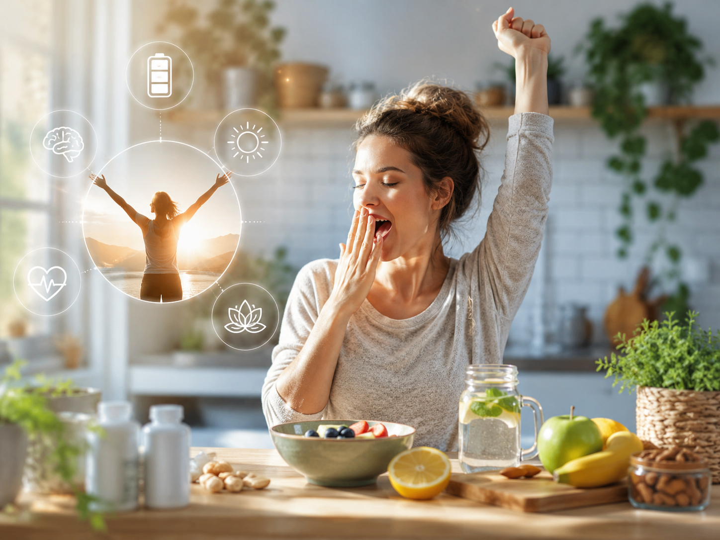 énergie au réveil femme fatiguée le matin cuisine saine