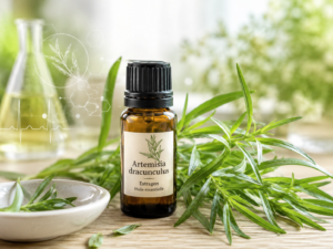 huile essentielle estragon flacon Artemisia dracunculus feuilles fraîches