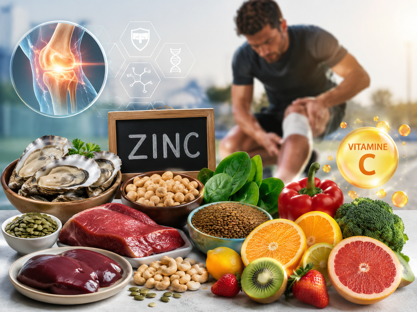 blessures récidivantes sportif aliments riches en zinc et vitamine C pour la réparation des tissus