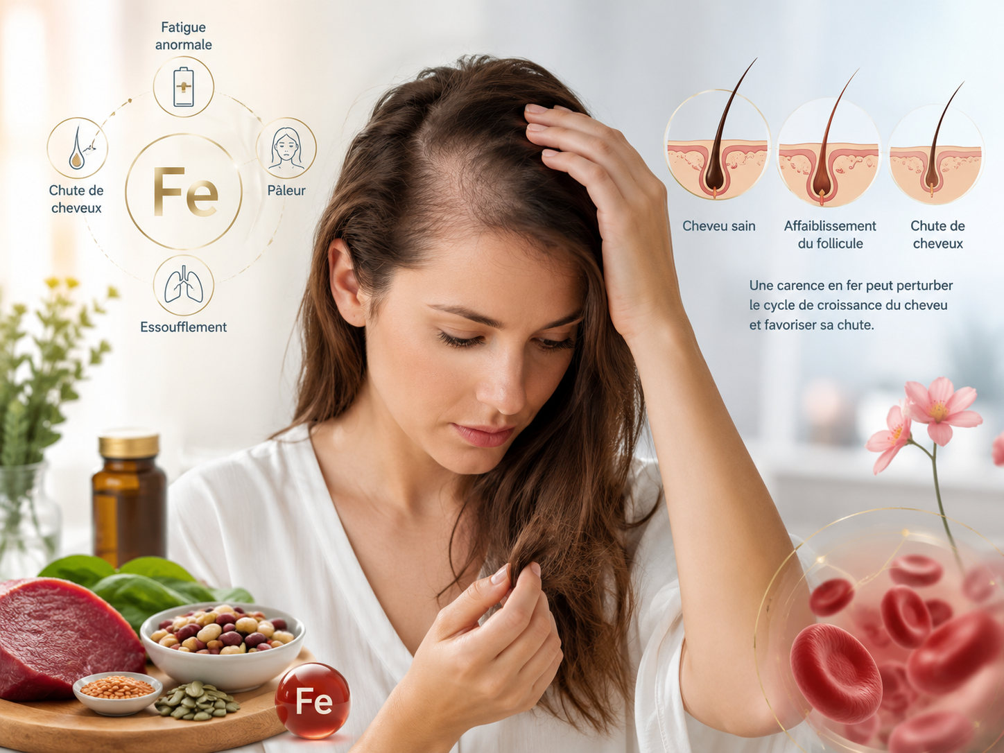 chute de cheveux liée à une carence en fer chez la femme