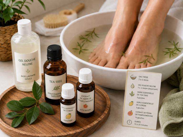 bain de pieds aromatique maison mycose des pieds tea tree citron gel douche neutre (dispersant) extrait de pépin de pamplemousse
