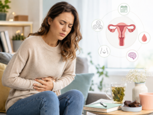 femme se tenant le ventre avant ses règles, syndrome prémenstruel