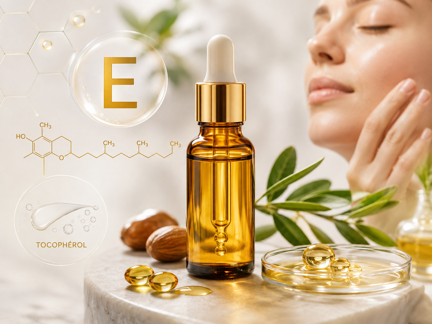 vitamine E topique en cosmétique, tocophérol, sérum antioxydant peau