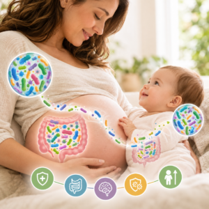 Femme enceinte et bébé, symbole du lien entre microbiote maternel et santé de l'enfant