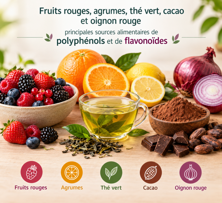 Fruits rouges, agrumes, thé vert, cacao et oignon rouge, principales sources alimentaires de polyphénols et de flavonoïdes